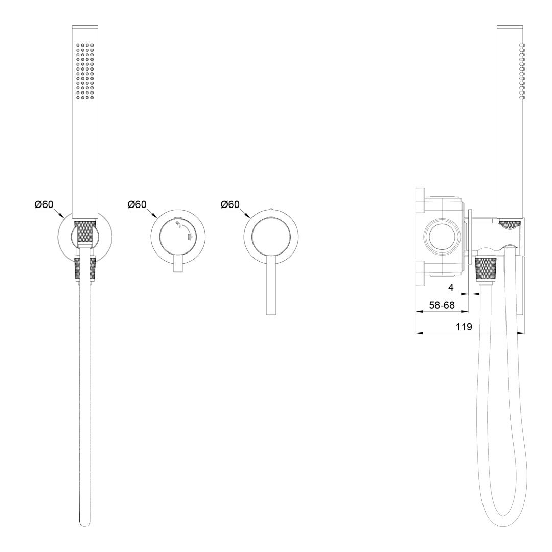 Приобрести смеситель для душевой системы встраиваемый wonzon & woghand stick, темный графит (ww-838017-bgm)