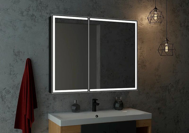 Приобрести continent зеркало шкаф с подсветкой mirror box black 100х80 см, сенсорный включатель, черное