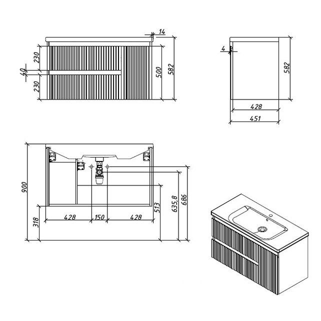 Приобрести caprigo тумба с раковиной forte-albero stripe 100 см, правая, палисандр, шпон