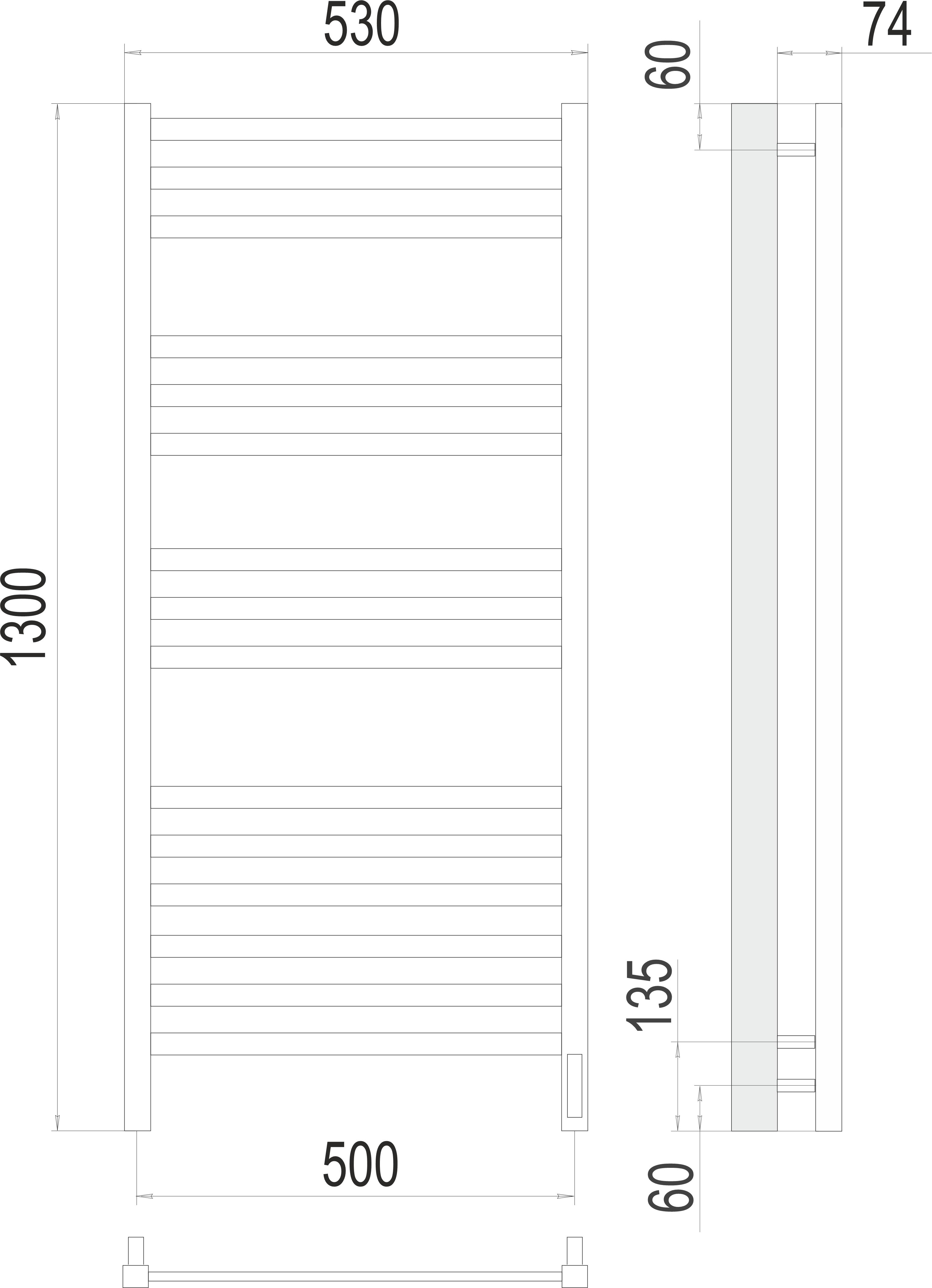 Приобрести полотенцесушитель 500х1300 мм электрический terminus ното п15 4670078526953
