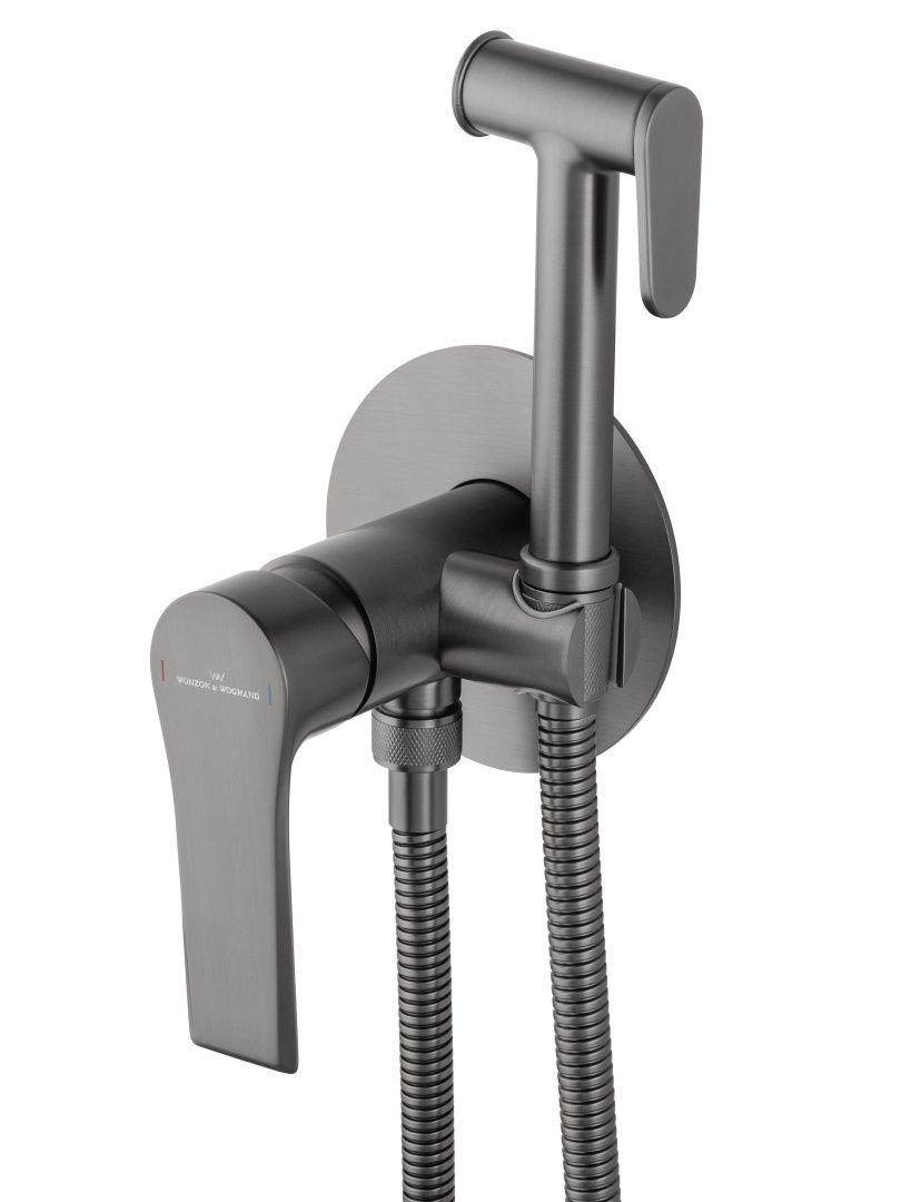 Приобрести смеситель с гигиеническим душем встраиваемый wonzon & woghand brilliant, темный графит (ww-88829079-bgm)