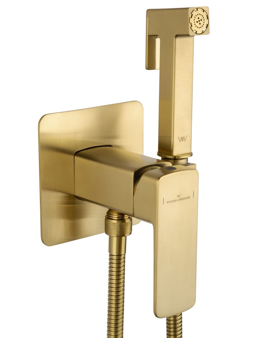 Приобрести смеситель с гигиеническим душем встраиваемый wonzon & woghand edge, брашированное золото (ww-88829003-bg)