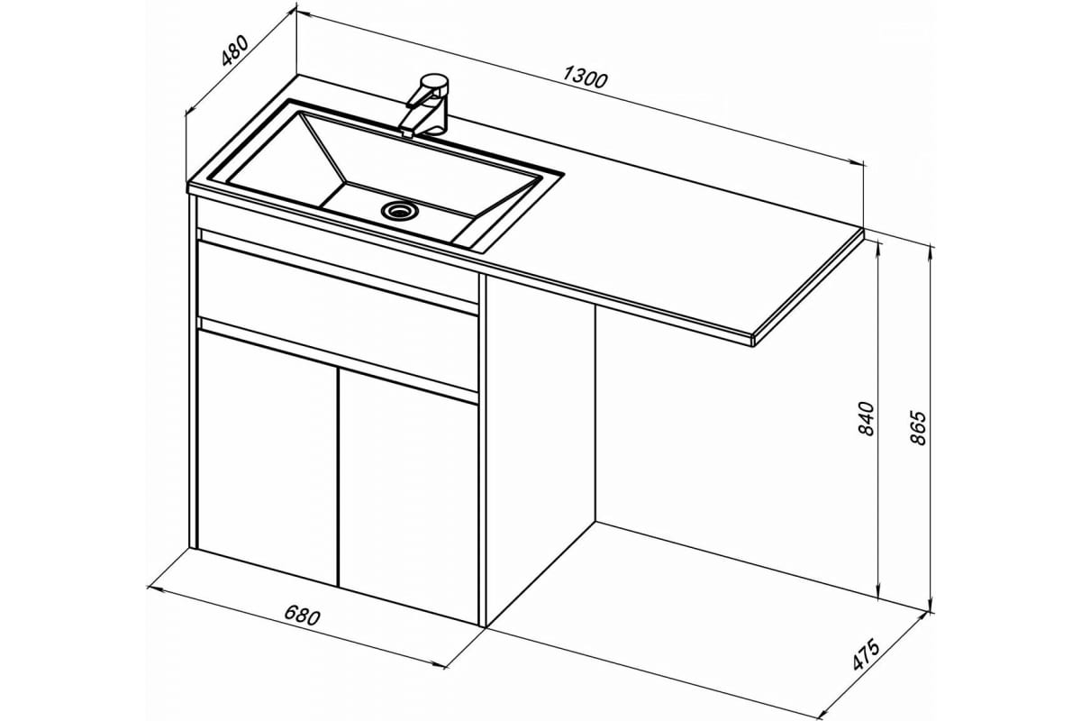 Приобрести aquanet тумба с раковиной токио 68 см, белая (напольная, 1 ящик, 2 дверцы)