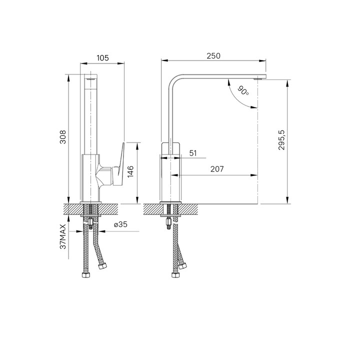 Приобрести iddis смеситель для кухни bridge 308мм, хром brdsb00i05