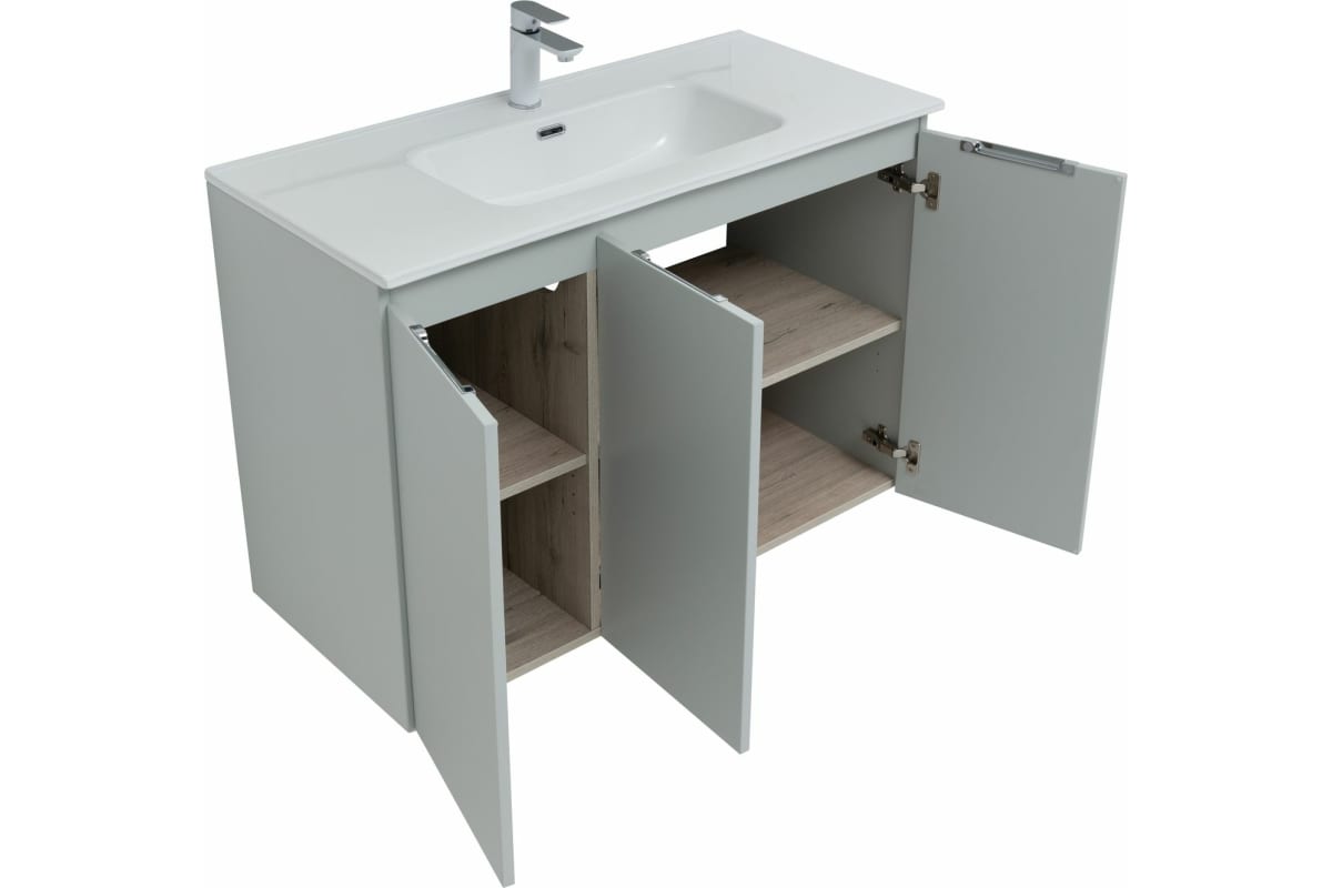 Приобрести aquanet тумба с раковиной алвита new 100 см, 3 дверцы, серый