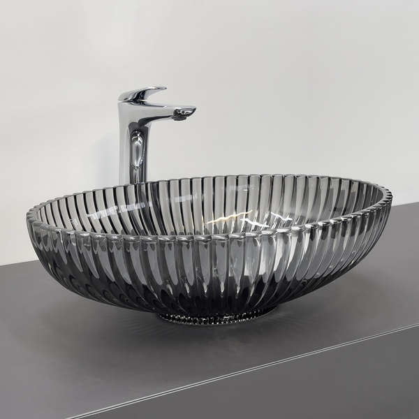 Приобрести comforty раковина накладная cf24006 50х35 см, стеклянная серый дым