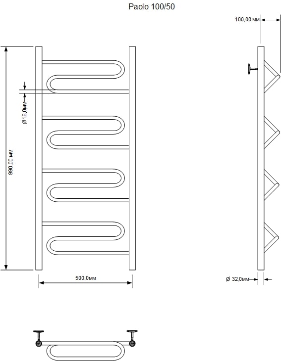 Приобрести aquanet полотенцесушитель водяной paolo 100x50 см, хром