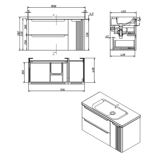 Приобрести caprigo тумба с раковиной termin-smalty meta 100 см, правая, зеленая, эмаль