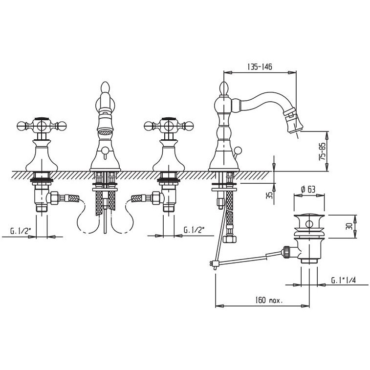 Приобрести cezares смеситель для раковины atlantis nostalgia высокий с донным клапаном, золото atlantis-nostalgia-bls2-03/24