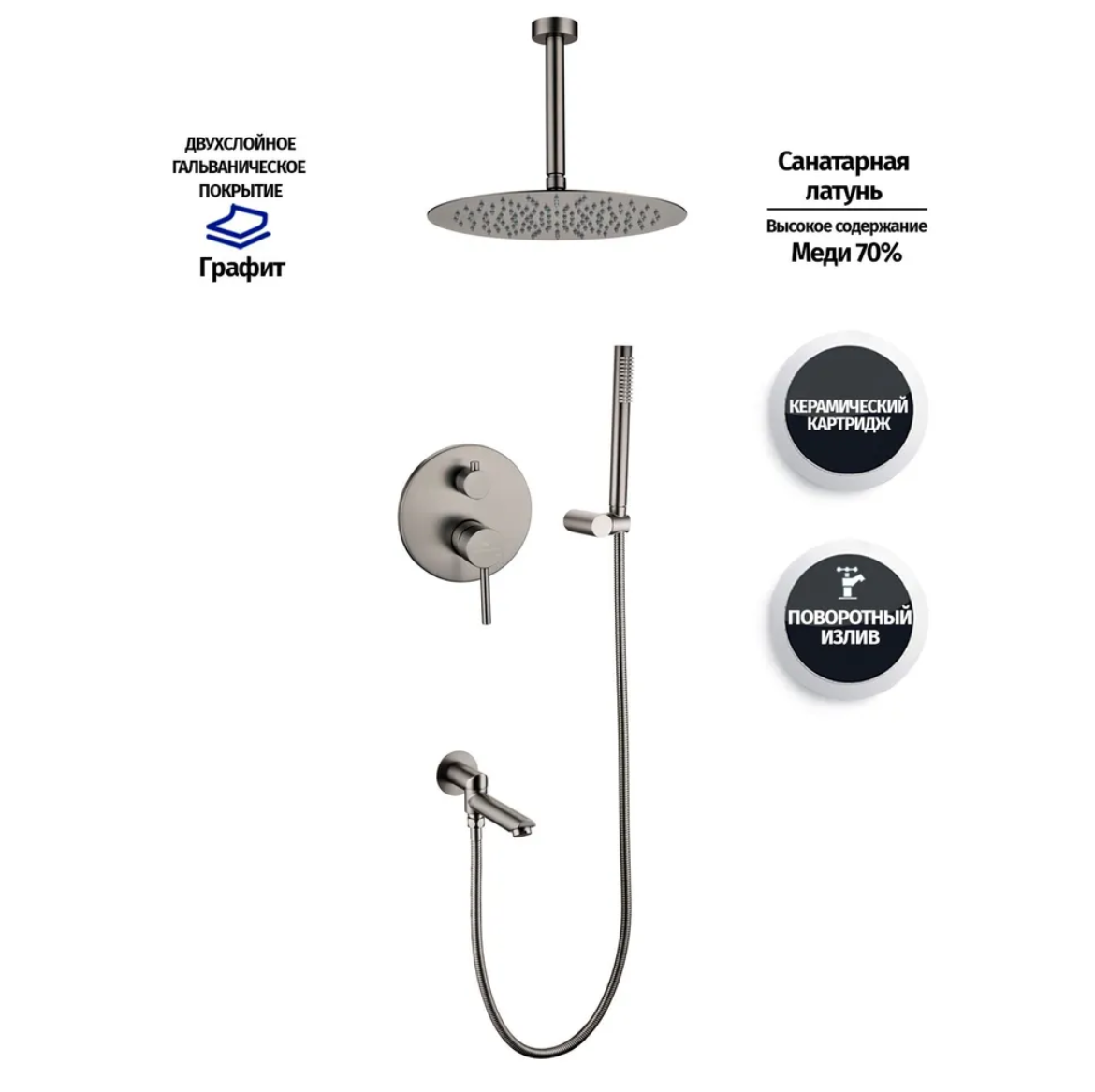 Приобрести grocenberg встраиваемая душевая система, графит gb5099bg-2