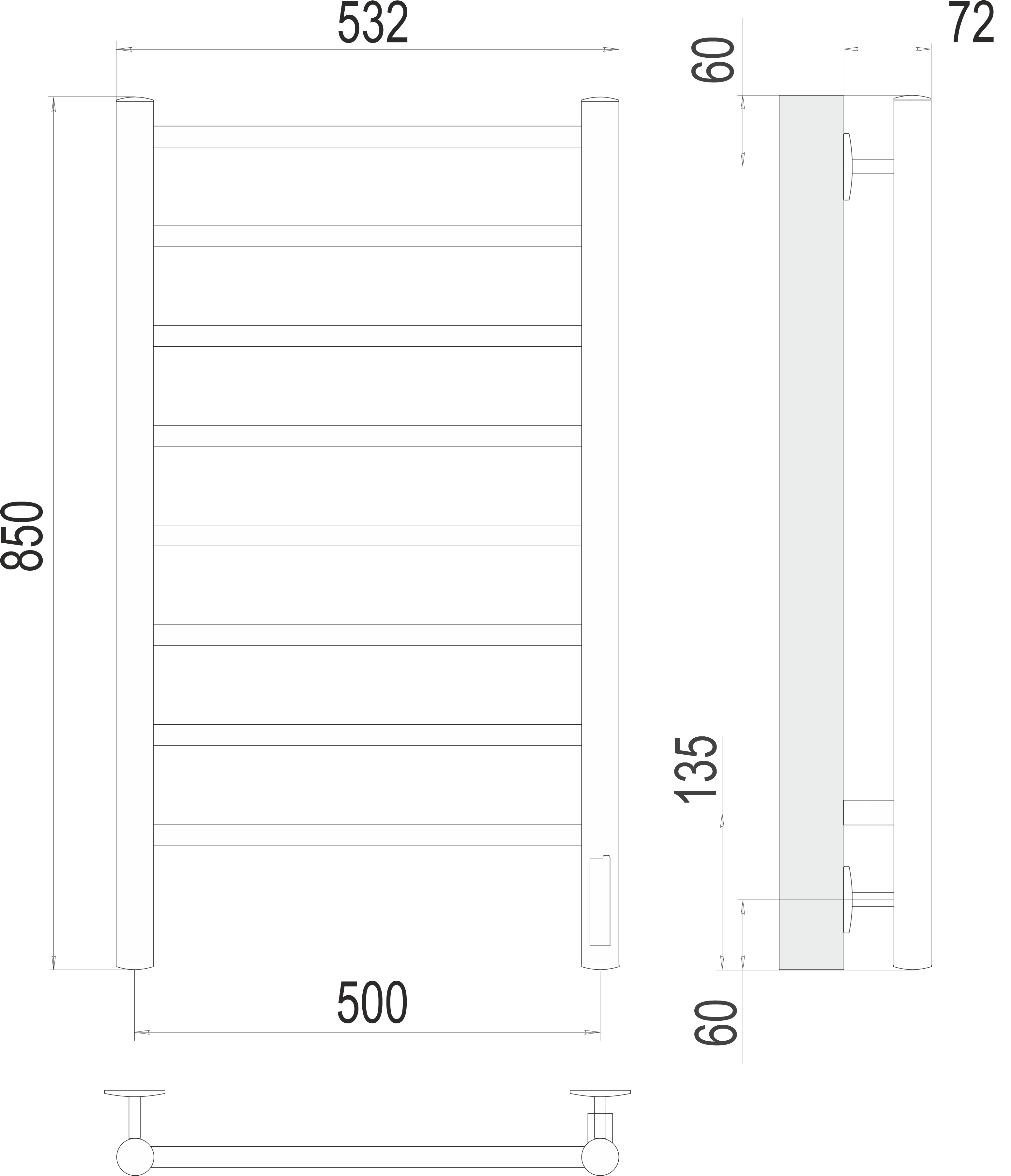 Приобрести полотенцесушитель 500х850 мм электрический terminus аврора п8, хром 4670078531179