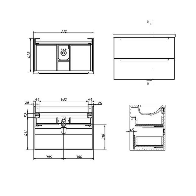 Приобрести caprigo тумба с раковиной termin-albero 80 см, альберо, шпон