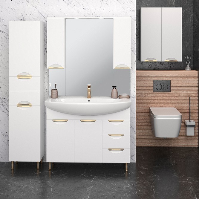 Приобрести aqua de marco зеркало-шкаф eleganse 105 см, белый\золото 1105cgele