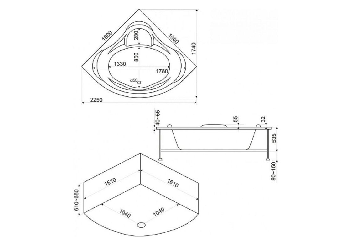 Приобрести bas акриловая ванна мега 160*160