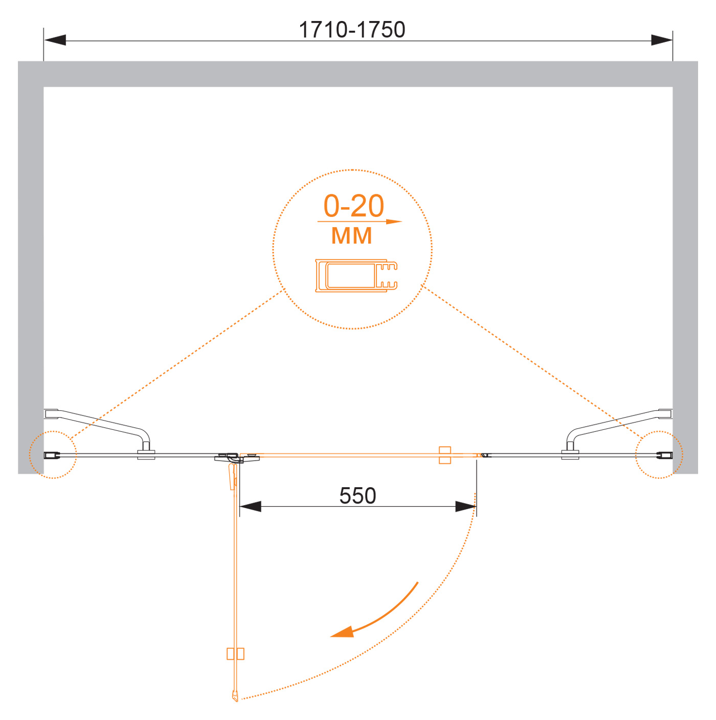Приобрести cezares душевая дверь bergamo 175 см, хром bbergamo-w-b-13-90+60/30-c-cr-l