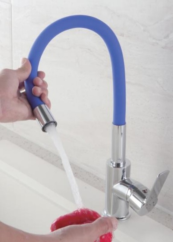 Приобрести haiba смеситель для кухни 396 мм, гибкий излив, синий\хром hb-70112-4