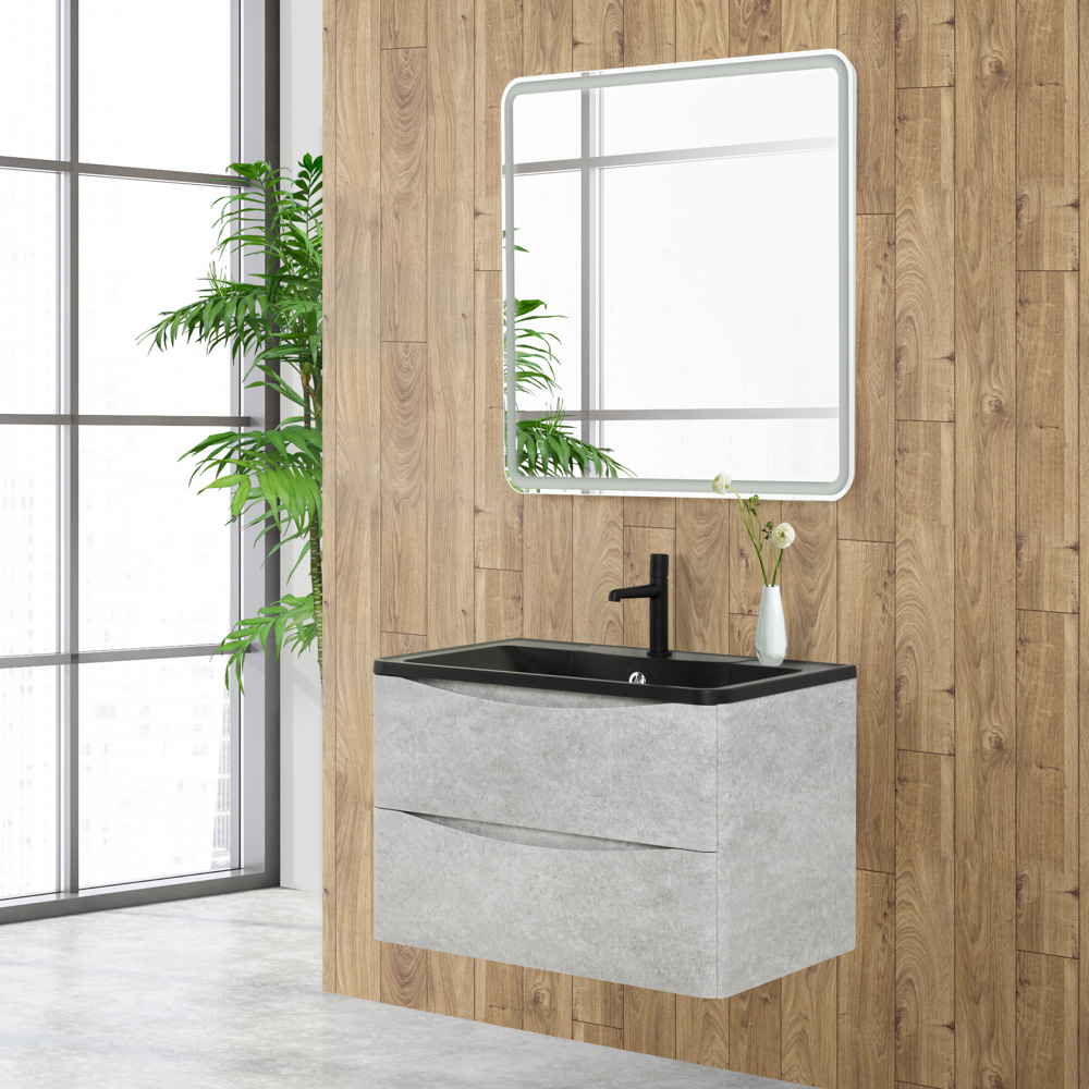 Приобрести belbagno тумба с раковиной acqua 80 см, подвесная cemento verona grigio, чёрная раковина