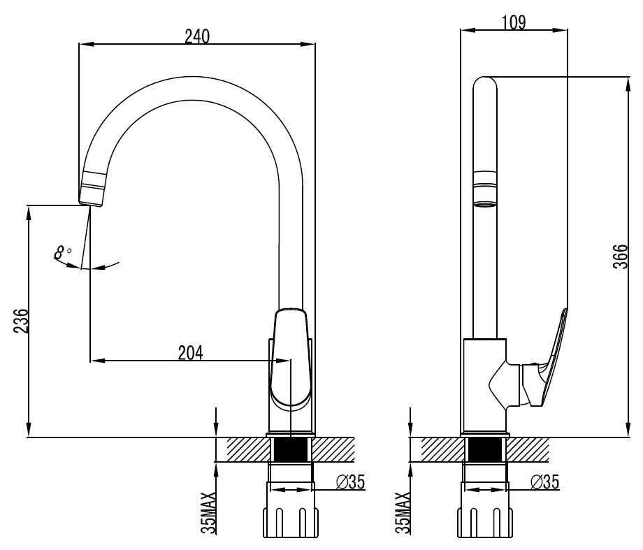Приобрести смеситель для кухни azario tavira, 366 мм, хром az-wke56411c-x63