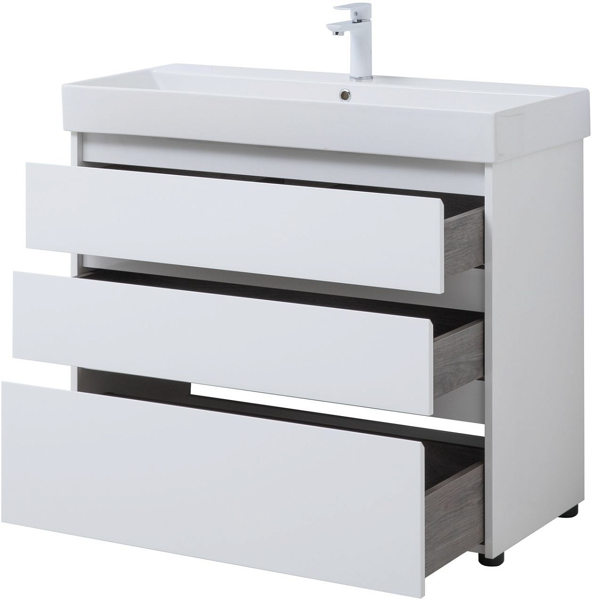 Приобрести aquanet тумба с раковиной nova lite 100 см, белая глянец (3 ящика)