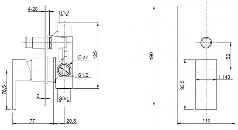 Приобрести cezares смеситель скрытого монтажа unika с переключателем на 2 выхода, бронза unika-vdim-02