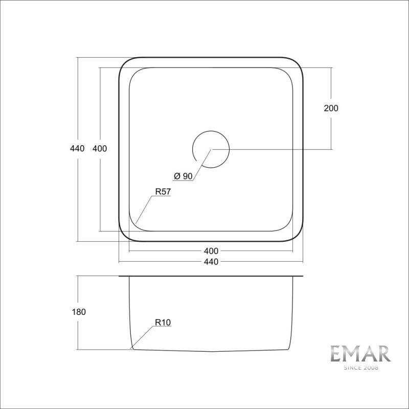 Приобрести emar кухонная мойка 44х44 см, графит emb-127a pvd nano dark