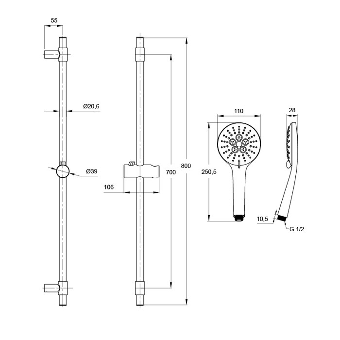 Приобрести iddis душевой гарнитур torr 800мм, хром tor3f00i16