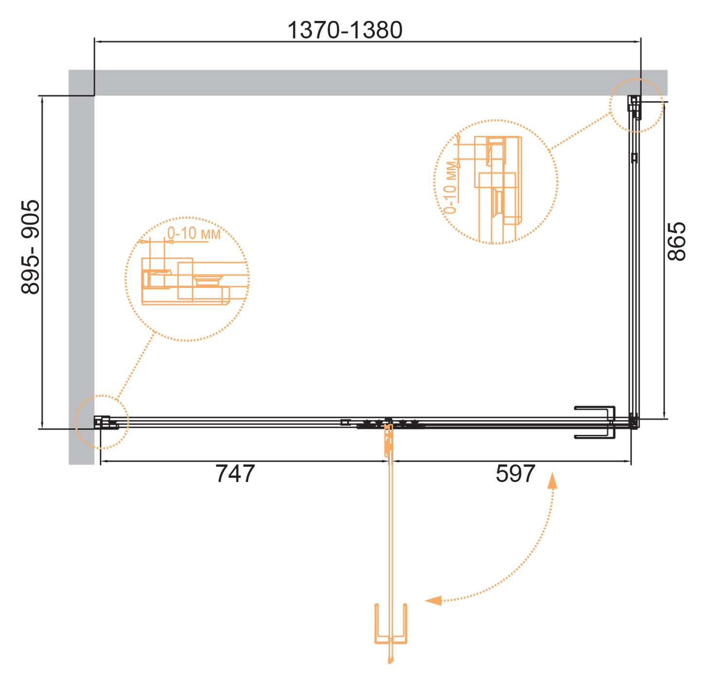 Приобрести cezares душевое ограждение bellagio 140х90 см, золото bellagio-ah-1-140/90-c-nero