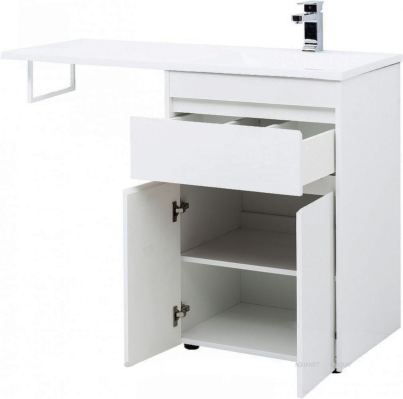 Приобрести aquanet тумба с раковиной токио 58 см, белая (напольная, 1 ящик, 2 дверцы)