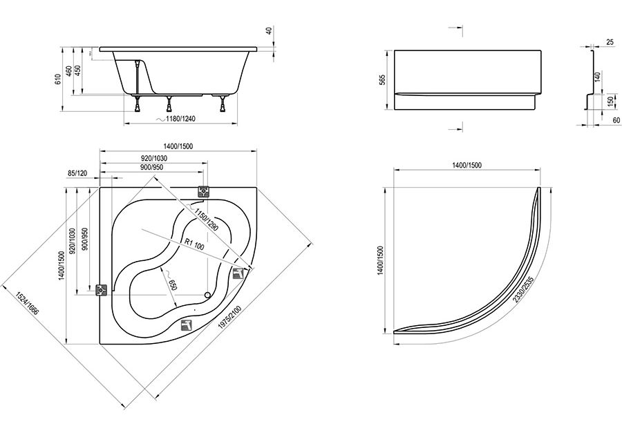 Приобрести акриловая ванна ravak gentiana 150x150 см cg01000000