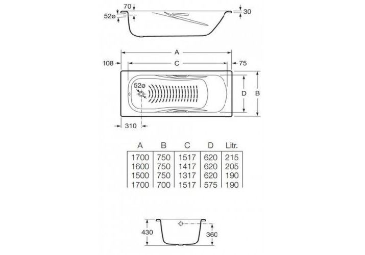 Приобрести ванна стальная roca princess 150х75 см 7.2204.e.000.0