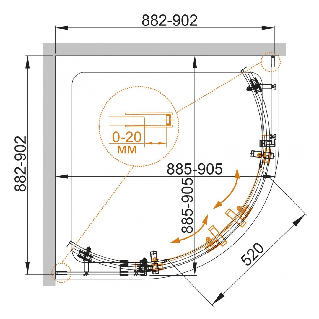 Приобрести cezares душевое ограждение stylus-o-m-r-2 90х90см stylus-o-m-r-2-90-c-cr
