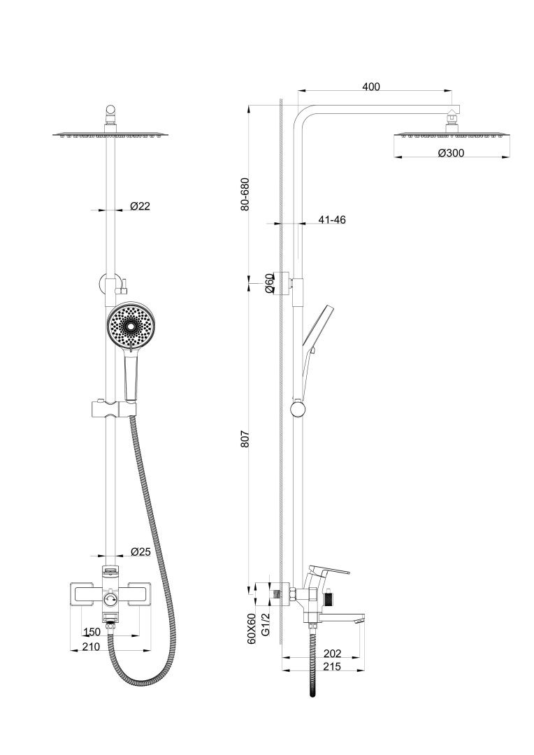 Приобрести душевая система wonzon & woghand frame, темный графит (ww-88739010-bgm)