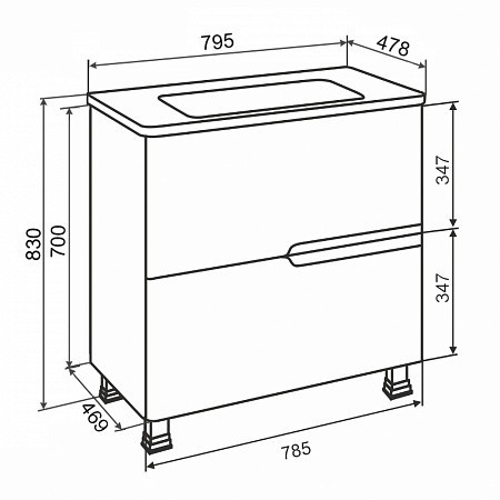 Приобрести aqua de marco тумба напольная с раковиной palermo 80см, два ящика, белый 2080cpal/h; 280palermo