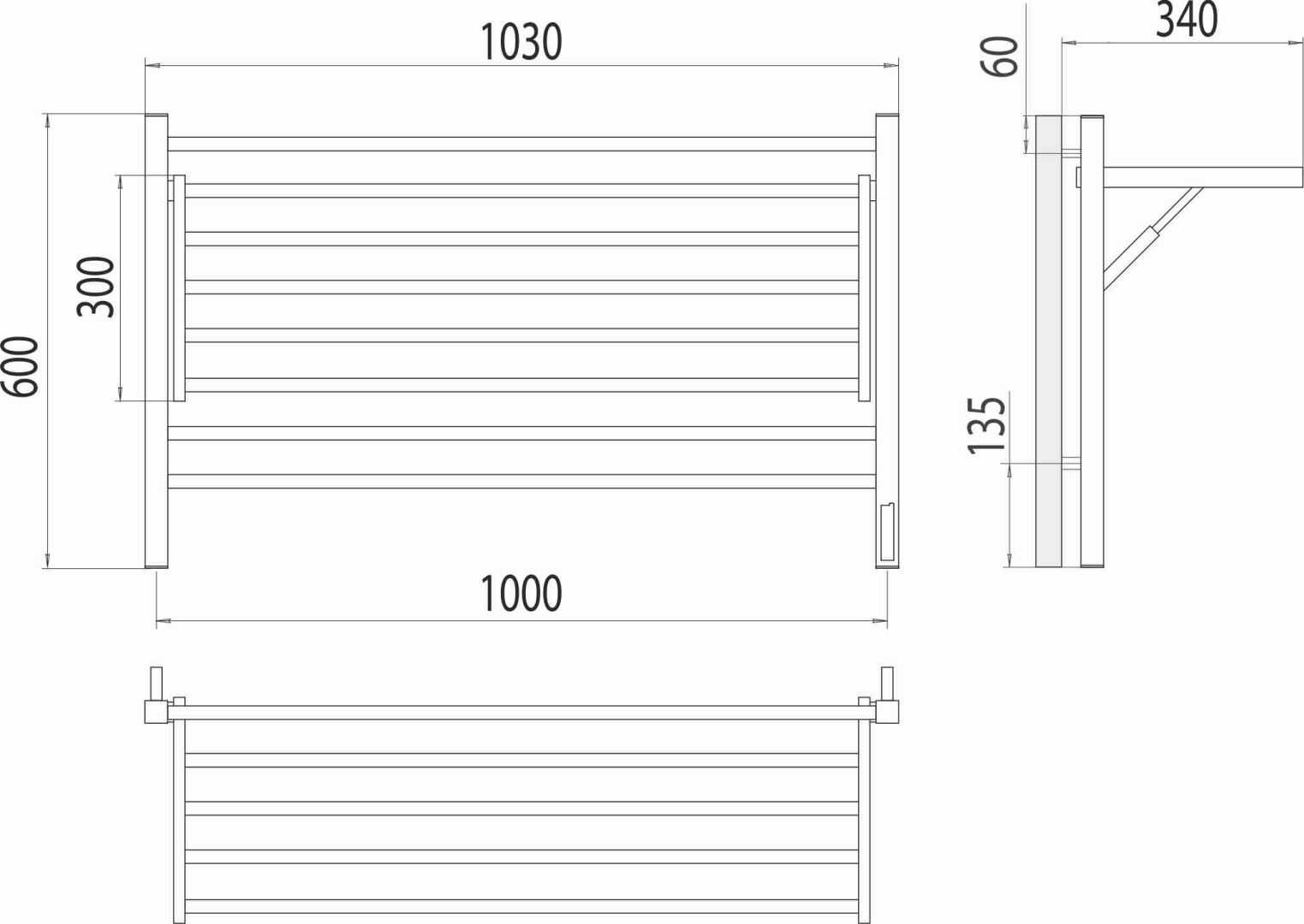 Приобрести terminus полотенцесушитель горизонт п8 100х60 см, с полкой, электрический, хром