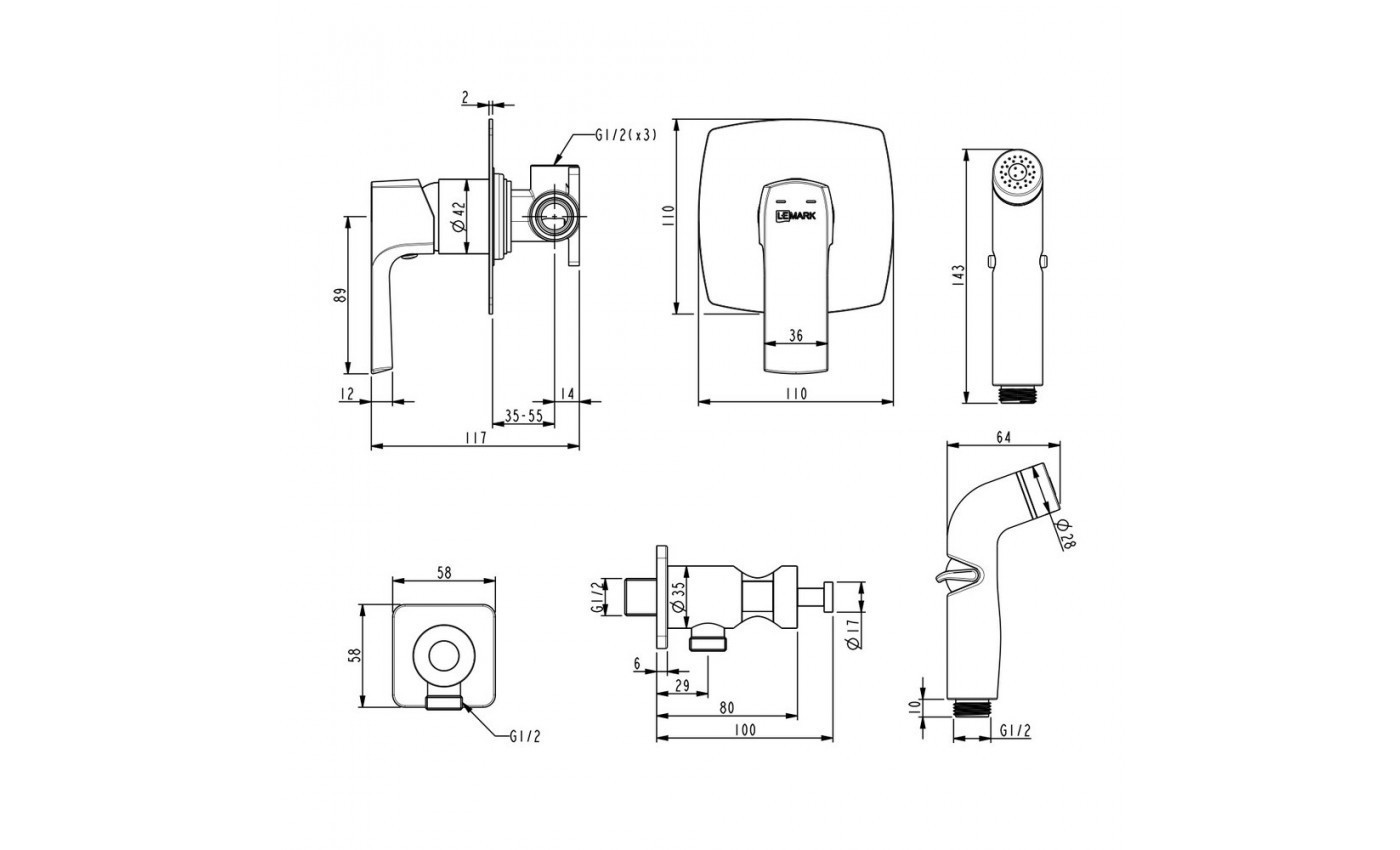 Приобрести lemark смеситель ursus с гигиеническим душем, скрытый монтаж, черный lm7219bl