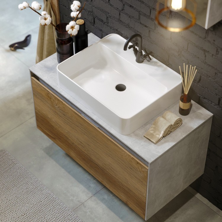 Приобрести тумба подвесная aqwella mobi со столешницей 100 см, дуб балтийский mob0110w+mob0710db