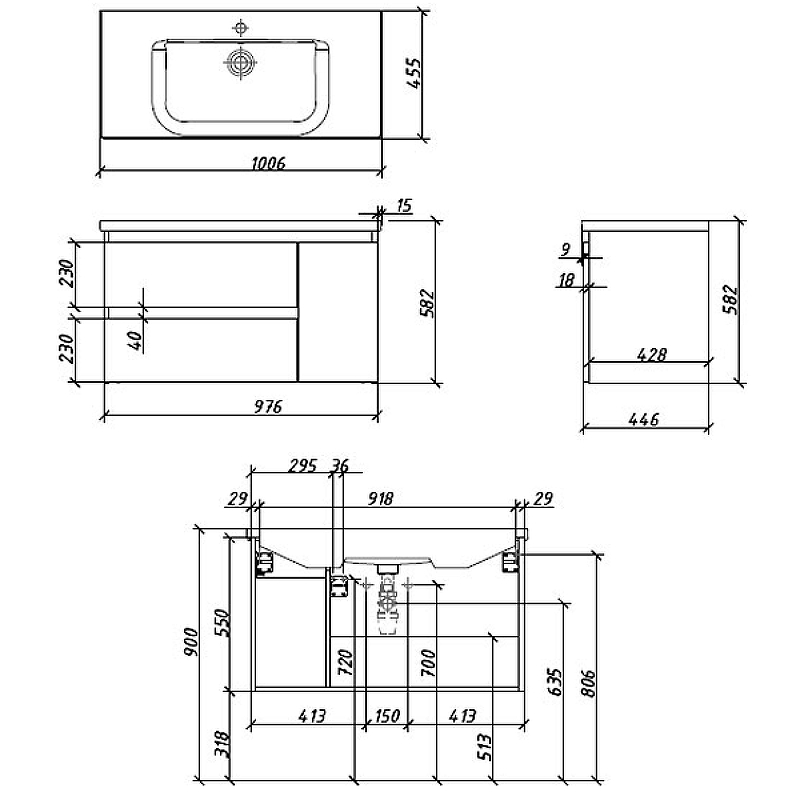 Приобрести caprigo тумба с раковиной подвесная forte 100 см, белая 36115r-sf027
