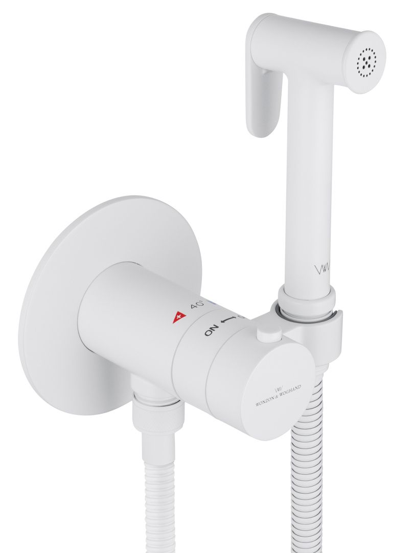 Приобрести смеситель с гигиеническим душем и термостатом встраиваемый wonzon & woghand, белый матовый (ww-88829909-mw)