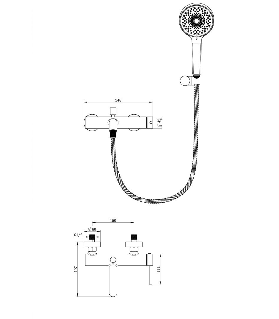 Приобрести смеситель для ванны с душем wonzon & woghand stick, темный графит (ww-88639017-bgm)