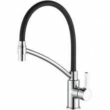 HAIBA Смеситель для кухни 406 мм, гибкий излив, черный\хром HB-73643-7