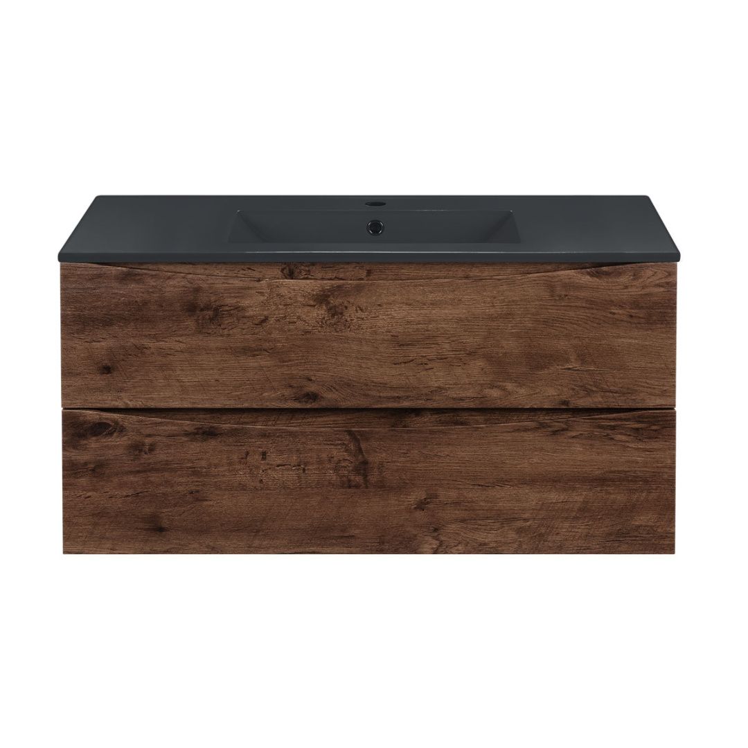 Приобрести vincea тумба подвесная mia 100 см, темное дерево с черной матовой раковиной vmc-2mc100rw;vbs-13100mb