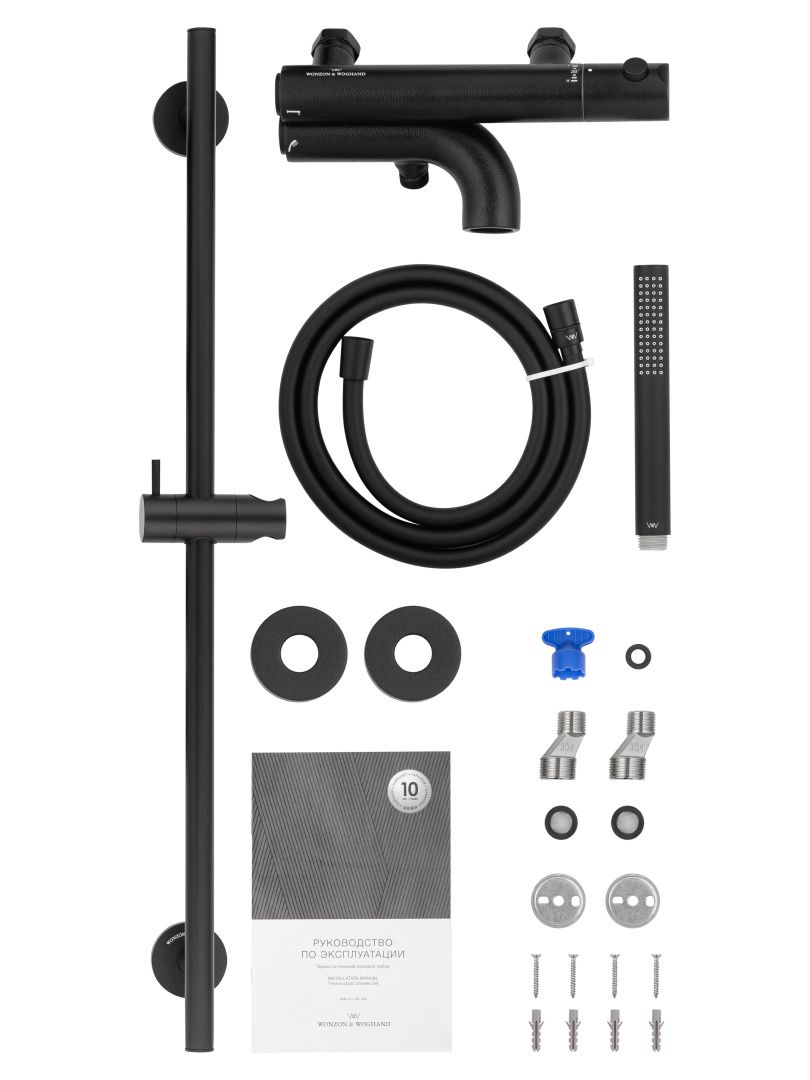 Приобрести смеситель для ванны с душевым гарнитуром и термостатом wonzon & woghand loop, черный матовый (ww-311-00-508)