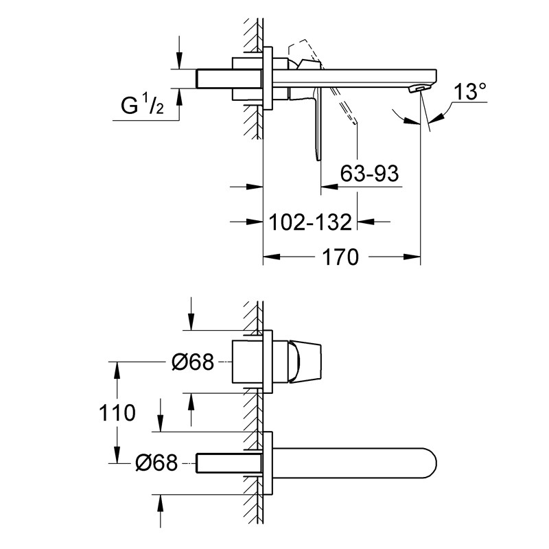 Приобрести смеситель для душа grohe eurosmart cosmopolitan с изливом, хром 19381000