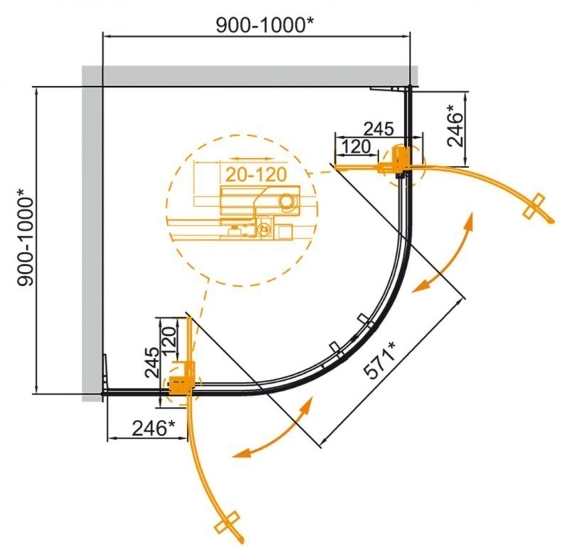 Приобрести cezares душевое ограждение slider 90х100см slider-r-2-90/100-grigio-cr