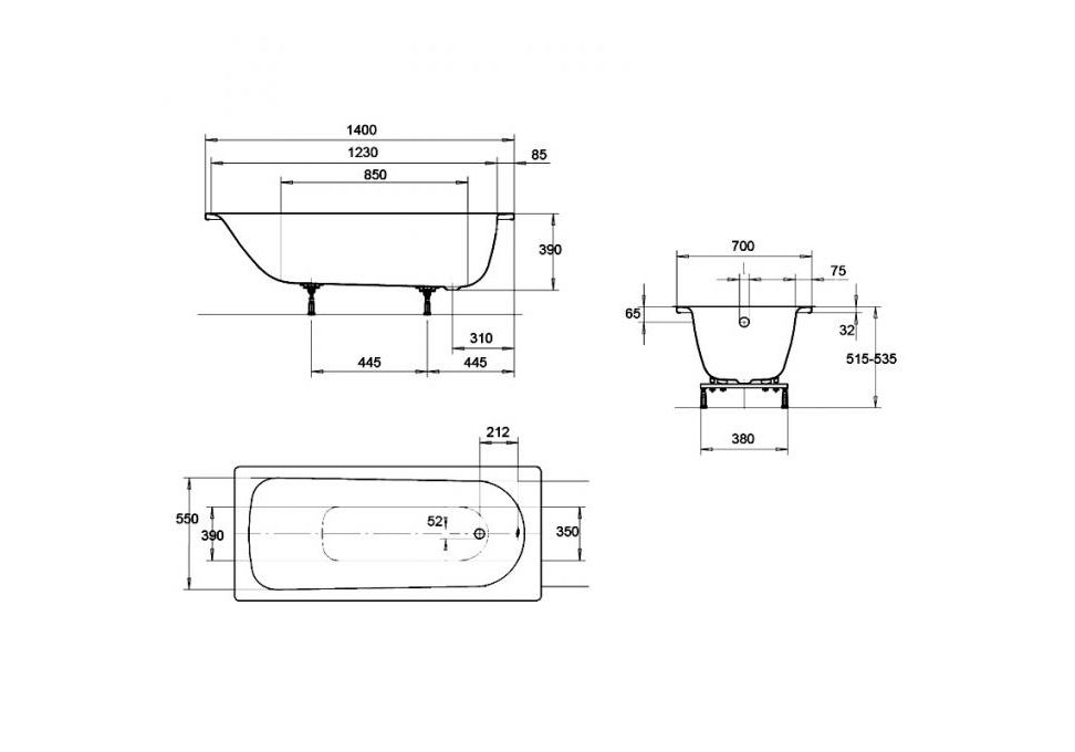Приобрести ванна стальная kaldewei eurowa 140х70 см, 119512030001 alpine white