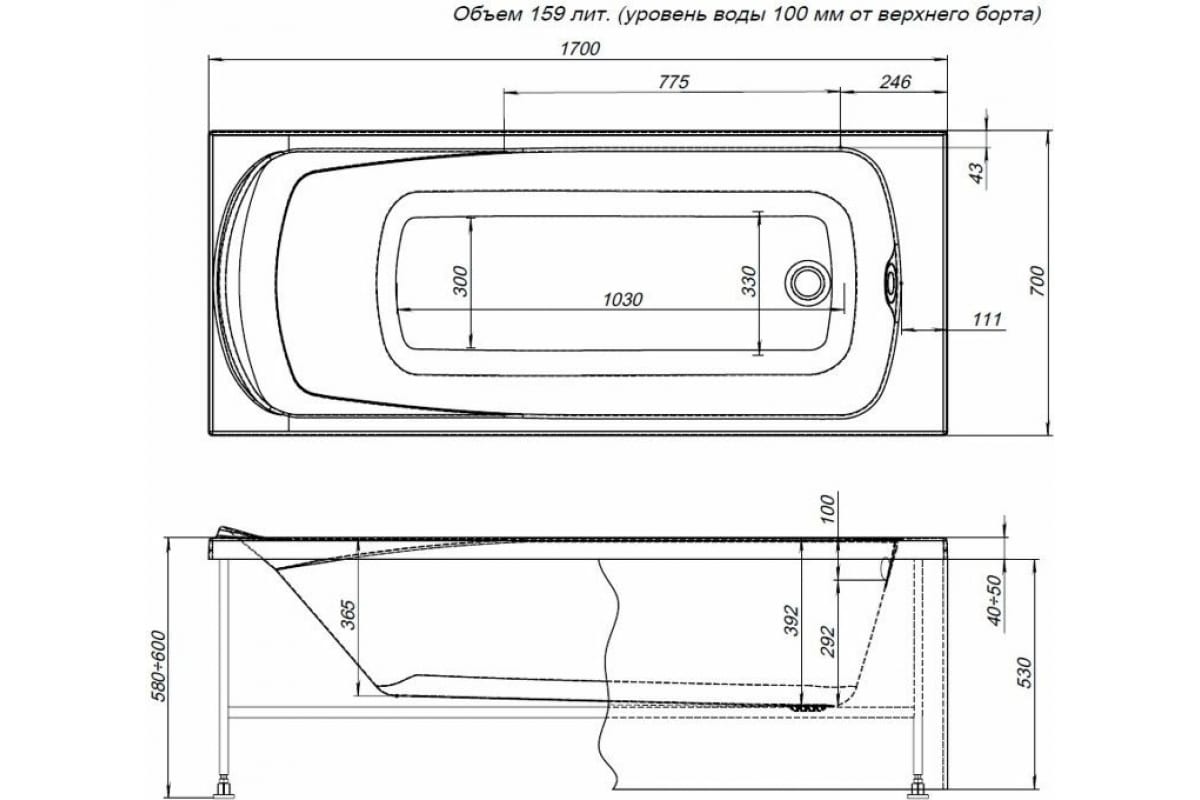 Приобрести aquanet акриловая ванна roma 170x70 см, белая
