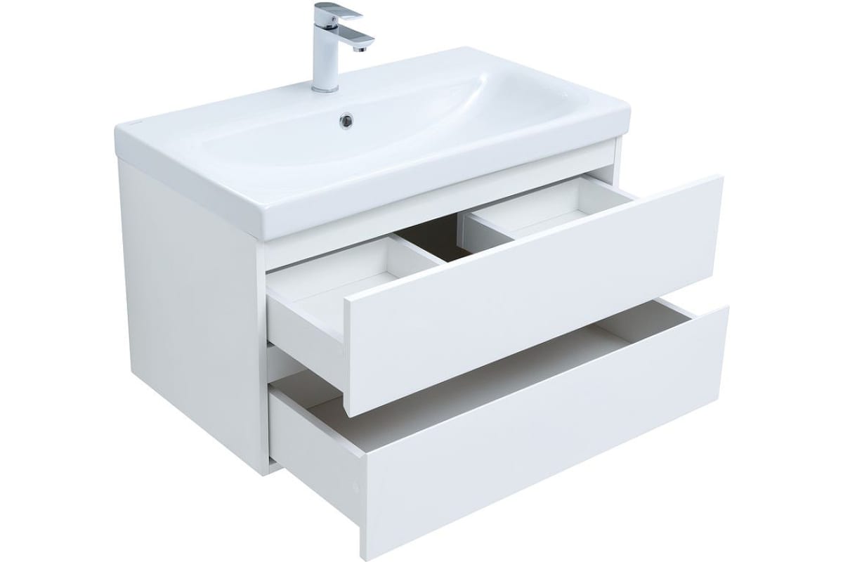 Приобрести aquanet тумба с раковиной беркли 80 см, белая глянец (2 ящика)