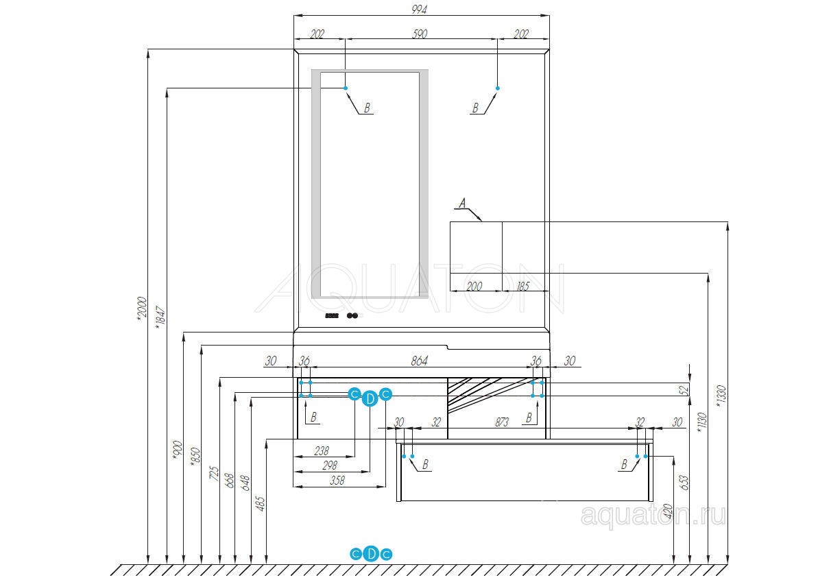 Приобрести тумба под раковину, подвесная акватон сакура 100 см, светлое дерево 1a234901skw80