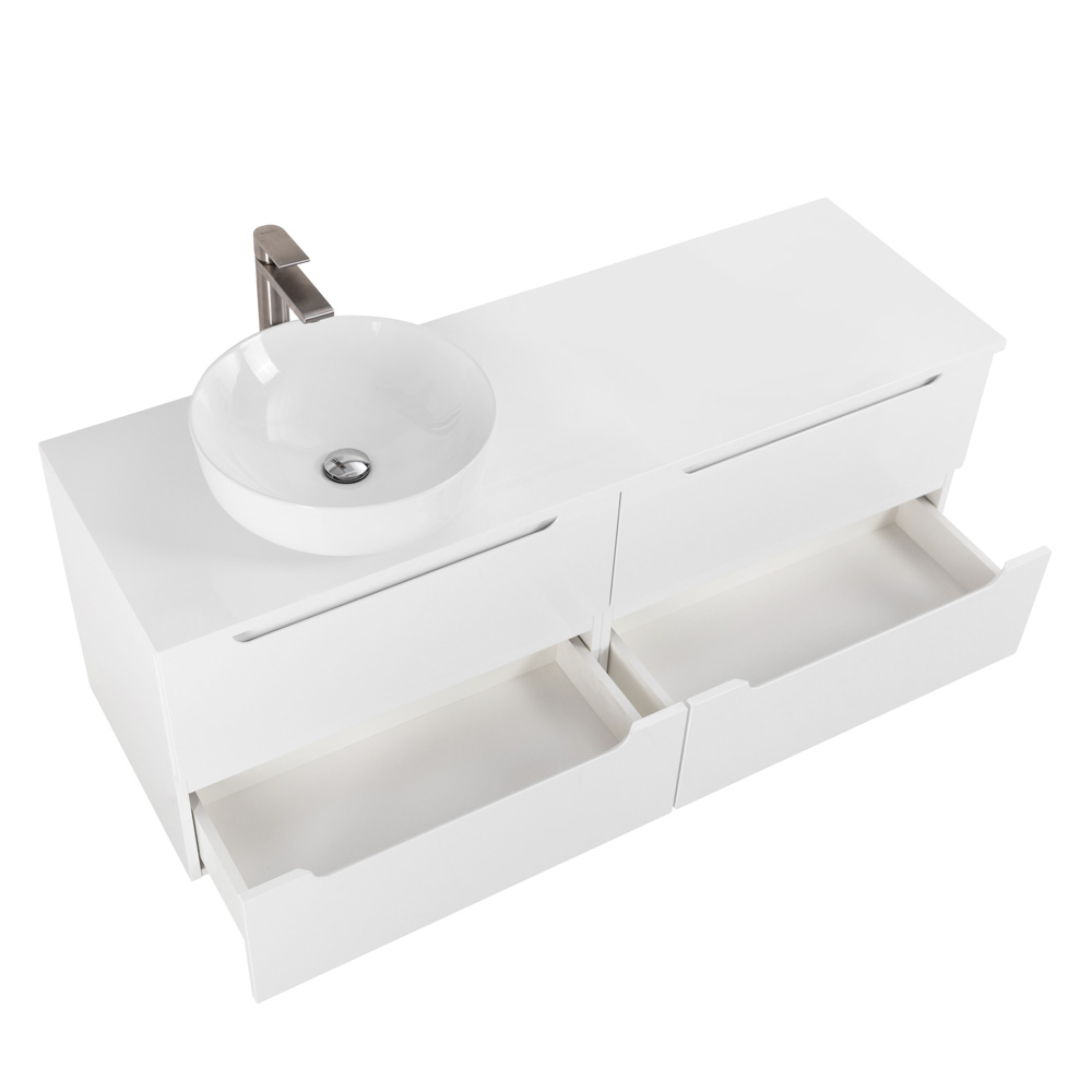 Приобрести belbagno тумба со столешницей etna 120 см, подвесная bianco lucido, раковина слева