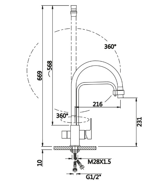 Приобрести смеситель для кухни vieir kitchen с гибким изливом, белый\хром v15005f